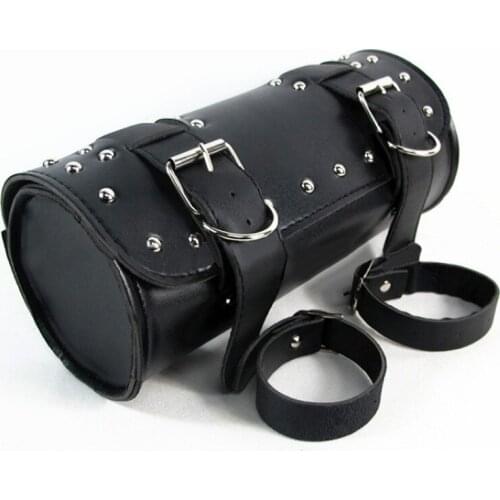 1 PC Black Motorcycle Saddle Bag PU Leather Roll Barrel Tool Bag Motorbike Saddle bag Side Bag for Harley Sportster Touring
