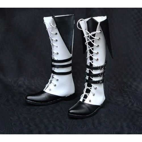 N01-X100 children handmade toy 1/3 1/4 Doll Accessories BJD/SD doll shoes Black and white spelling boots 1pair