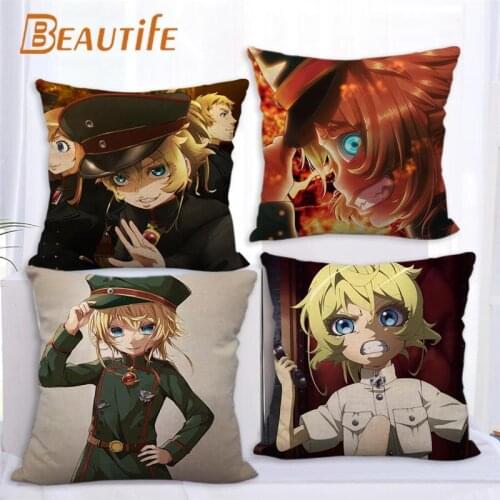 45X45cm Youjo Senki Anime Pillow Cover Square Zipper Cotton Linen Fabric Pillow Cases Bedroom Home Decorative Boys Girls Gift