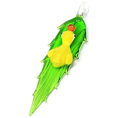 Hanging Art Glass Duck Mini Figurines Ornament Matching Green Leaves Creative Design Fairy Garden Home Decor Accessories Pendant