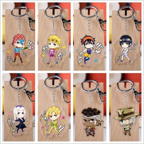 JoJos Bizarre Adventure Acrylic Keychain JOJO Toy Giorno Bruno Mista Diavolo Narancia Figure Pendant Double sided Key Ring