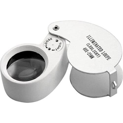 Promotion! Jewellers Lens Glass Loupe 40X 25mm Eye Magnifier 2 LEDs Lights