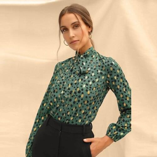 Womens Office Pullover Office Fashion Elegant V-neck Ruffle Dot Print Long Sleeve Slim Casual Top Ordinary Women Casual