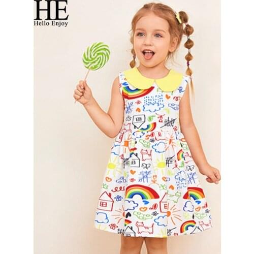 HE Hello Enjoy Childrens Dress Girls Dress Graffiti Printing Princess Dress Baby Girls Dress Children Clothes Cute Cartoon