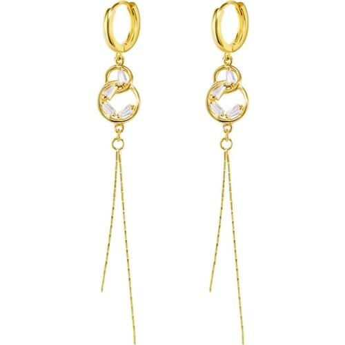 Pierced Earrings 925 Silver Ear Buckle Exquisite Double Circle Pendant Long Chain Hoop Earrings Fashion Women Engagement Gift