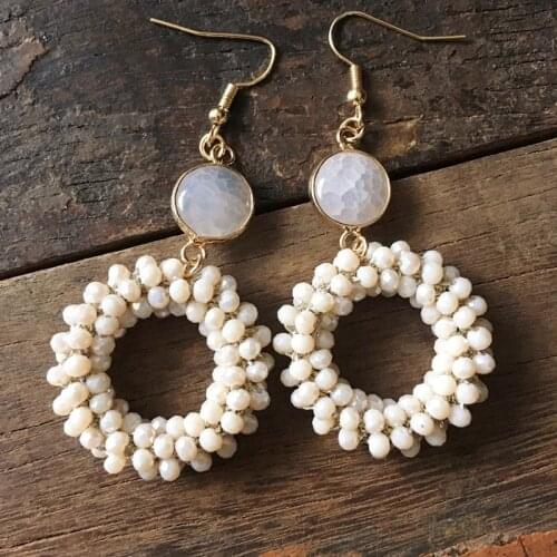 Bohemia Style Hoop Earrings Luxury Vogue Large Boucles Femme Exaggerated Handmade Natural Crystal Stone Jewelry Earrings 2020