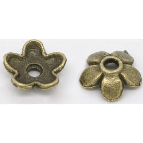 Zinc metal alloy Beads Caps Flower Antique Bronze(Fits 8mm-14mm Beads)Flower Pattern 6.5mm x 6.5mm ,70 PCs new