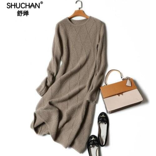 SHUCHAN Autumn Winter Dresses For Women 2017 New Thick Warm Cashmere Knitted Women Dress O-neck Loose Leisure Style 17406