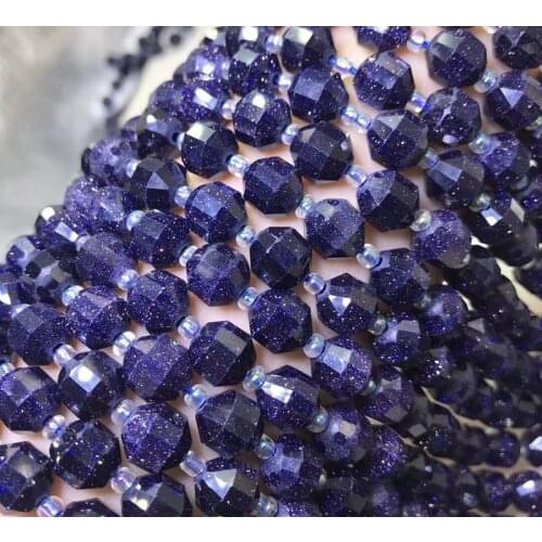 Blue gold sandstone energy column faceted lantern loose beads sharp spacer perle DIY bracelet necklace semi precious jewelry