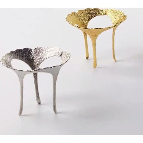 Alloy Ginkgo Leaf Tea Strainer Base Gold and Silver Color Three-Foot Cover Pot Lid Holder Three-Leaf Tea Filter Tea Accessories