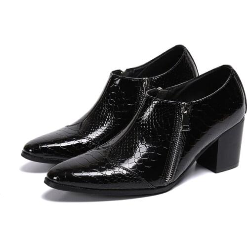 New Men Shoes Luxury Brand Loafers High Heels Patent Leather Prom Shoes Italian Shoes For Men Crocodile Skin Shoes Sepatu Pria