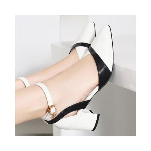 2020 young women Korean version of the stiletto heels solid color pointed shallow mouth PU single shoes one-word buckle Rubber