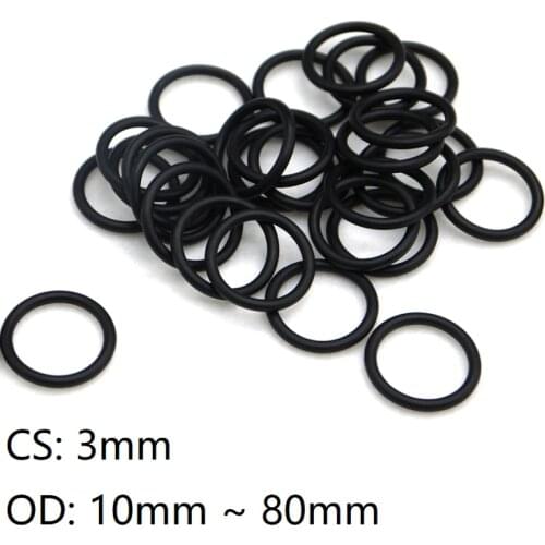 10pcs O Ring Gasket CS 3mm x 10 ~ 80mm OD NBR Automobile Nitrile Rubber Round O Type Corrosion Oil Resist Sealing Washer Black