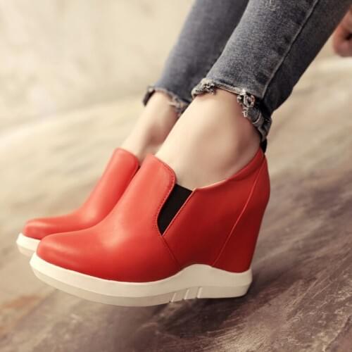 Height Increasing Women Sneakers Spring Autumn Comfort Flat Heels Casual Shoes Women Wedges Platform Female shoes Black K1-90