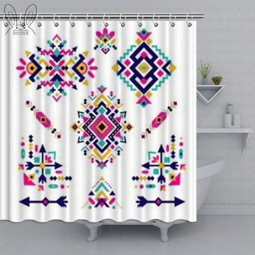 Aztec Ikat Tribal Style Shower Curtain Traditional Ethnic Folk Motif Waterproof Bathroom Curtain Polyester Fabric Bath Decor Set