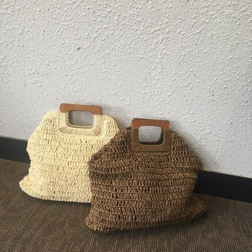 Casual Large Capacity Tote Straw Bags Wicker Woven Wooden Handle Women Handbags Rattan Summer Beach Bag Lady Bali Big Purse 2021