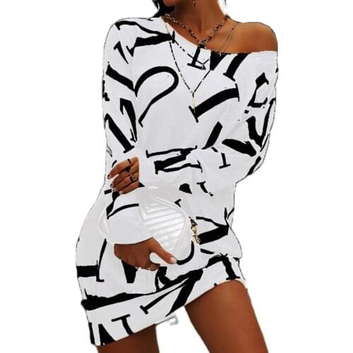2021 Autumn Female New Fashion Plus Size 3XL Dresses Women Casual Loose Robe Long Sleeve Letter Printed O-Neck Personality Dress