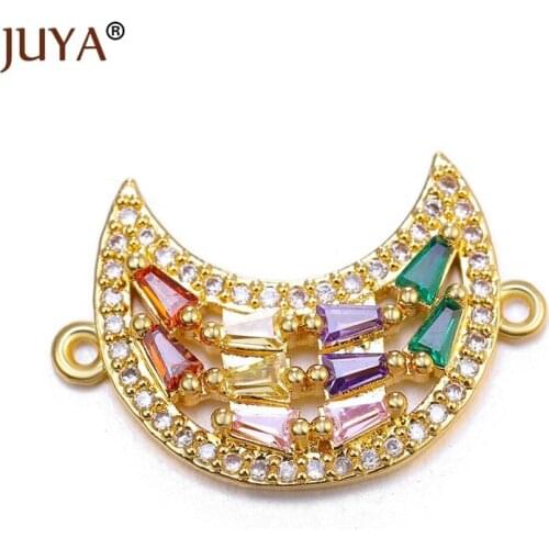 1 piece copper zircon crystal Moon-shape pendant connectors for bracelets necklaces making handmade diy jewelry accessories