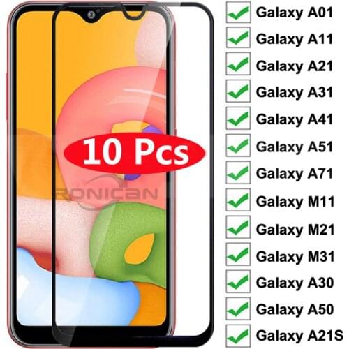 10Pcs Tempered Glass For Samsung Galaxy A01 A11 A21 A31 A41 A51 A71 Screen Protector A21S M11 M21 M31 A30 A50 Protective Glass