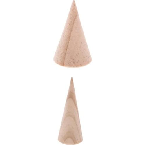 2pcs Wooden Ring Jewelry Display Rack Stand Cone Shape Holder Organizer