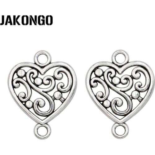 20pcs Antique Silver Plated Heart Flower Connectors Charm Pendant Jewelry Making Findings Accessories DIY Handmade 19x15mm