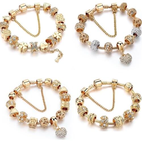 4 pcs/set INS Fashion gold heart Bracelets&Bangles For Women Pulseira Feminina Charm Crystal Jewelry Trendy Bracelet ST200009