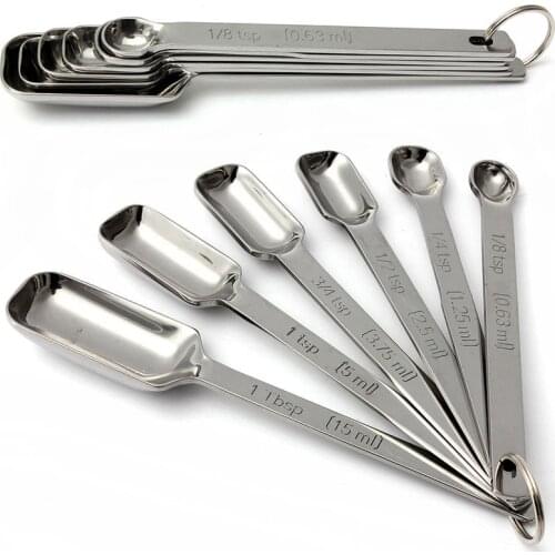 6pcs Set Narrow Stainless Steel Spice Measuring Spoons Baking Spoon DIY Kitchen Cookers Tool