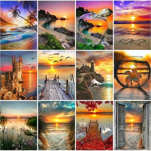 EverShine Diamond Painting Landscape Cross Stitch Kits Diamond Embroidery Sunset Mosaic Art Kits Seaside Rhinestone Home Decor