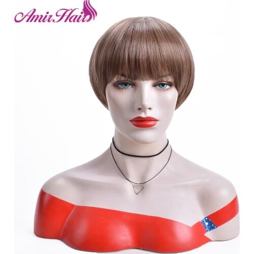 Amir Short Hair Synthetic Wigs With Bangs Bob Hairstyle Brown Hair For Women Heat Resistant Fiber Daily Party Cosplay