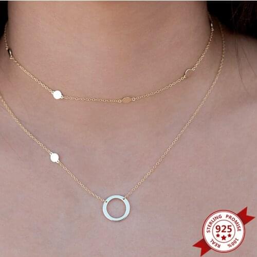 1PC 925 Sterling Silver Round Sequin Necklace for Women Short Chain Clavicle Chain Necklace Boho Jewelry Gift Party Accessories