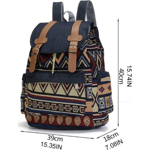 D0UD Women Canvas Vintinge Backpack Ethnic Backpack Bohemian Backpacks Schoolbag Daypack for student