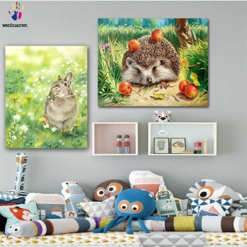 DIY colorings pictures by numbers with colors Cute hedgehogs and rabbits picture drawing painting by numbers framed Home
