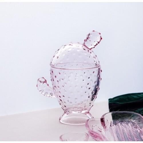 European Cactus Candler Soap Dish Tray Creative Pink Crystal Glass Jewelry Storage Cans Durable Desktop Organization Container