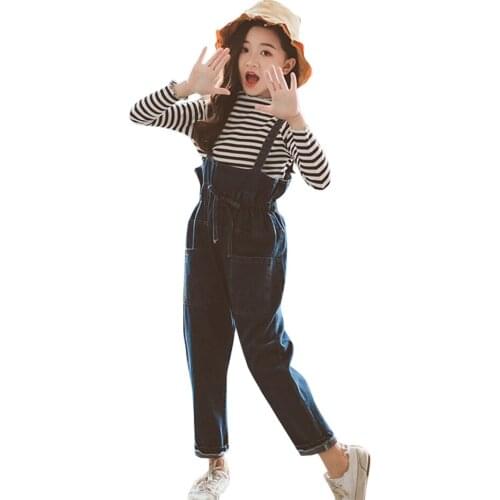 Teen Girls Clothing Striped Tshirt + Jumpsuit Tracksuits For Girls 2021 New Clothes For Girls Spring Autumn Kids Clothing