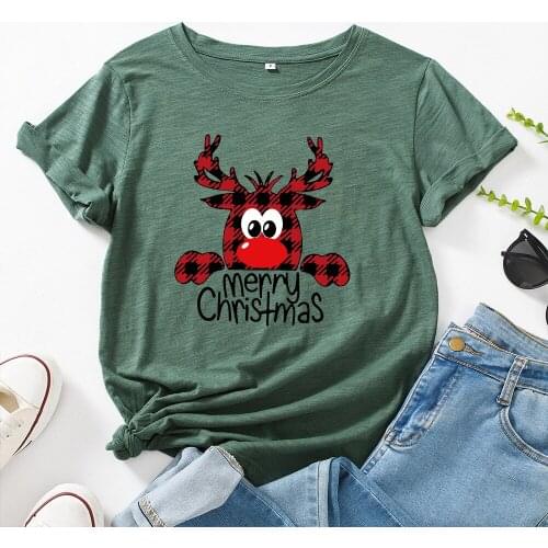 Summer T Shirt Women 100% Cotton Cartoon Christmas Deer Print Oversized Female Tshirt Casual Lady Tops Tee