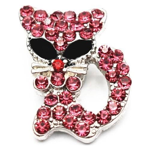 Hot Sale 6pcs/lot Pink Cat Snap Buttons Full Rhinestone Animal Snap Charms Fit 18mm/20mm DIY Snap Bracelet&Bangles Jewelry