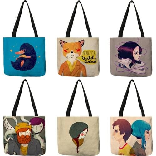 Healing Cartoon Character Illustrations Tote Bag Shopping Shopper Bags For Groceries Fashion Travel Outdoor Beach Bags