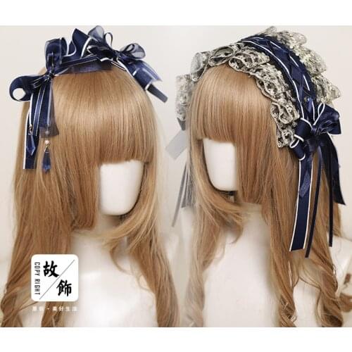 Lolita Cyan Bronze KC Lace Bowknot Headdress Girl Star Month Floating Light Stripe Vintage Art Bowknot Women Hair Accessorie