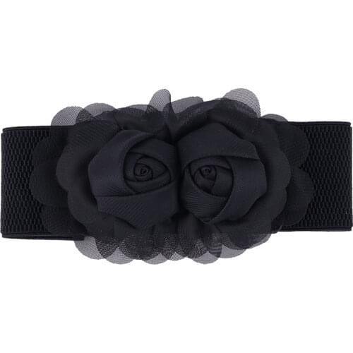 Fashion New Women Cummerbund HOT big Lace Flower Elastic Bow Cummerbunds Wide Stretch brown Waistband Waist Belts students girls