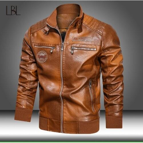Motorcycle Jacket Men Autumn Winter Overcoat 2021 New Fashion Casual Leather Embroidered Jacket Male Bomber Pu Faux Windbreaker