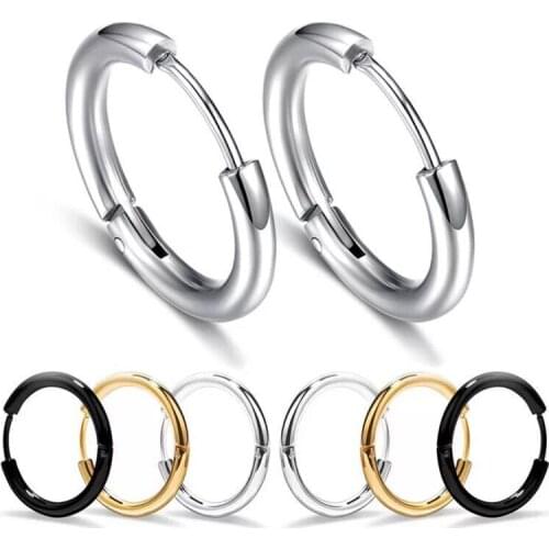 Body Titanium steel Mens Smooth Hoop Earrings Jewelry 10mm 12mm 14mm 16mm 18mm 20mm Black/White Color 2019 jingyang osrock
