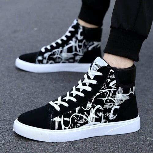 New 2019 Autumn/Winter High-top Men Shoes Breathable Casual Men Canvas Shoes Fashion Lace-up Flat Shoes For Men Zapatos Hombre