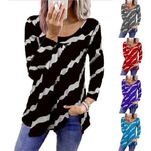 2021 Women New Fashion Striped Tee Long-sleeved Casual Oversized Top S-3XLBlack