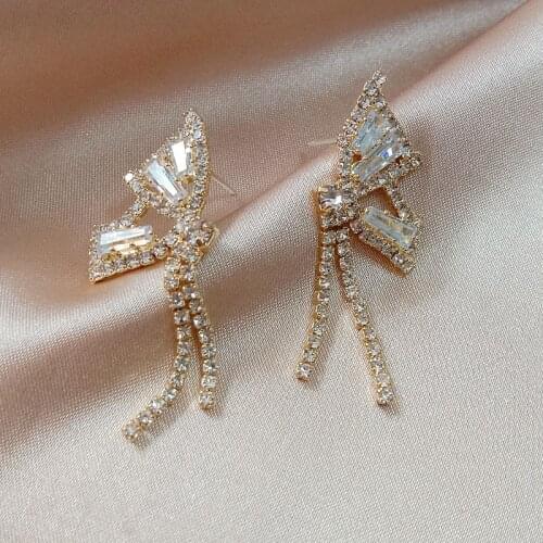 New Jewelry Crystal Long Tassel Butterfly Temperament Fashion Personality Womens Earrings Brinco Aretes De Mujer Earrings