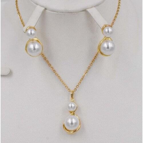 New gold color Fashion Classic Imitation Pearl Necklace Earring Set Clear Crystal Elegant Party Gift Women Wedding Pearl Jewelry