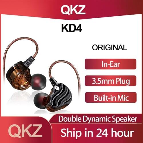 Original QKZ KD4 In Ear Earphones Dual Dynamic Driver Headphones Gaming Mp3 DJ Auriculares Headset with Microphone for Phone PC