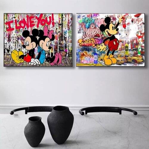Canvas Print Posters Disney Graffiti Cartoon Mickey Mouse Donald Duck and Pink Panther Art Prints Painting Wall Home Decoration