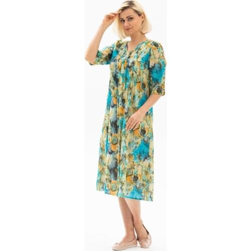 Short Sleeve Voile Nesrin Dress Tie Dye Pattern Turquoise