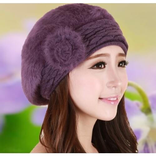 Hat womens autumn and winter warm rabbit hat Korean fashion all-match knitted womens hat mother and grandmothers hat beret