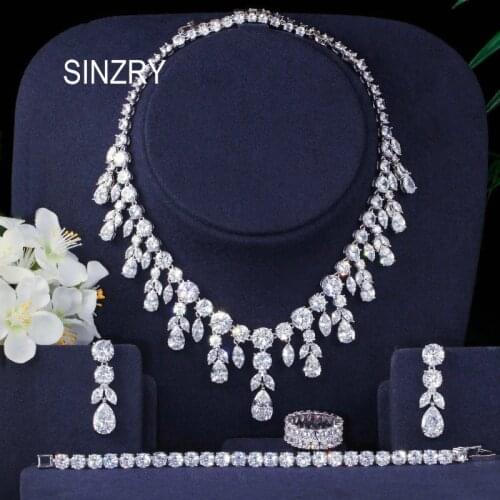 SINZRY New Arrival luxury cubic zirconia shinning waterdrop choker necklace earring bracelet ring jewelry set bridal wedding set